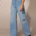 Side Rips Wide Jeans